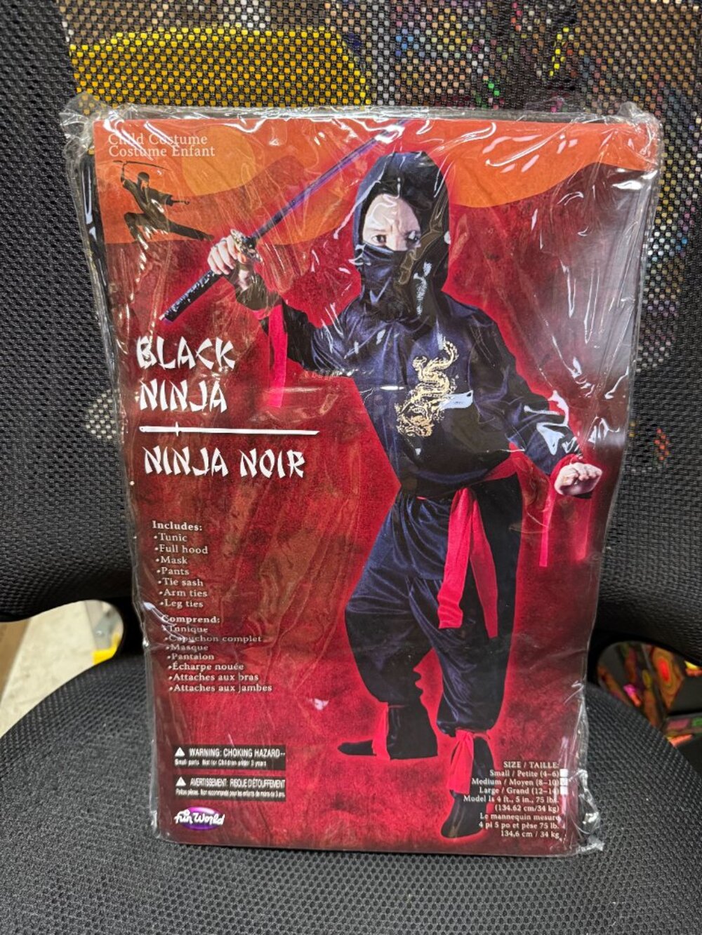 Fun World Black Ninja Kids Costume S M L Halloween Dragon - Picture 4 of 8